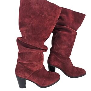 Santana Canada Burgundy Suede Slouchy Block Heel Tall Boots Women Size 9.5 Lined